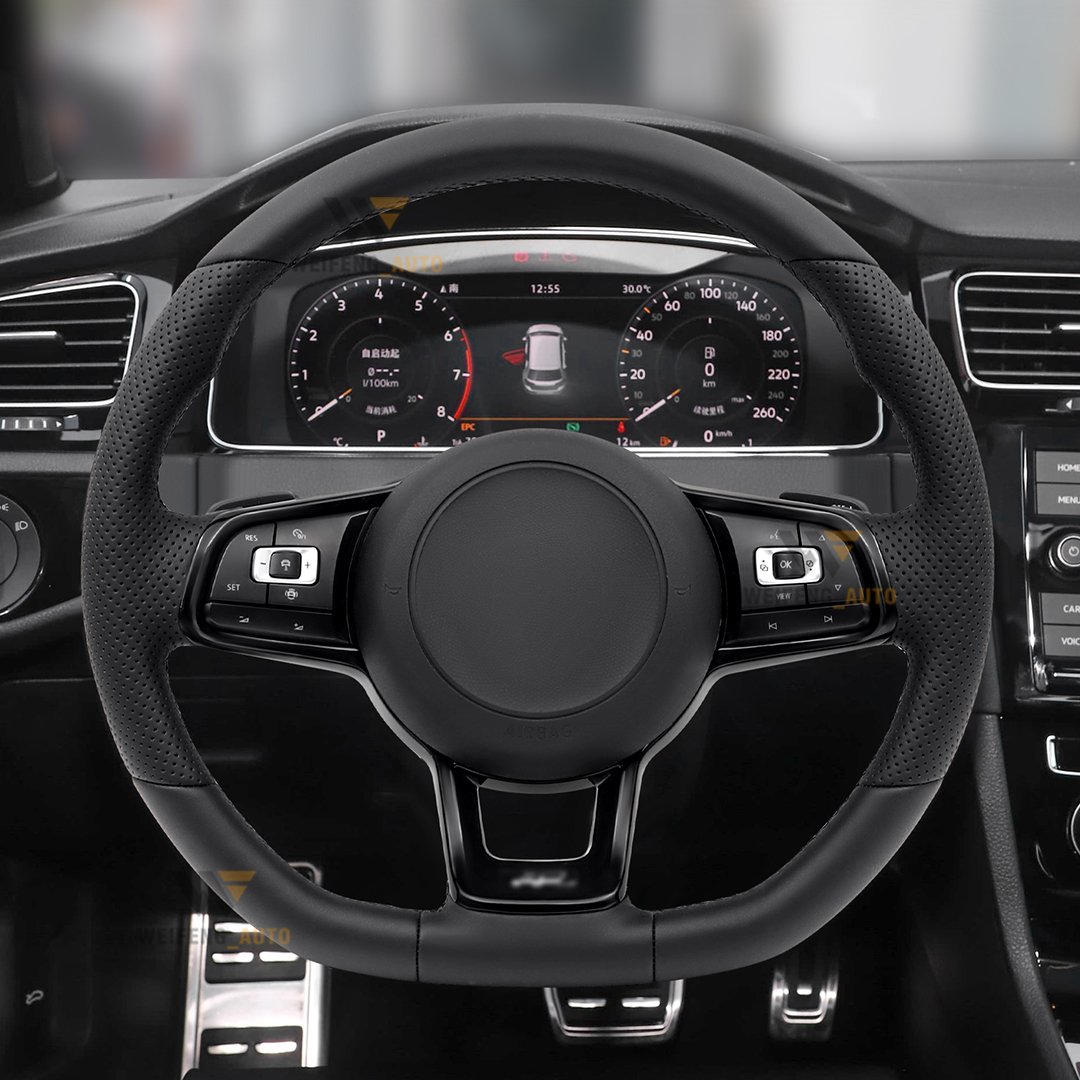 Full Leather Car Steering Wheel with Paddle Shifter for VW Golf 6 7 MK6 7 Jetta Touareg Passat Phaeton Tiguan Magotan Polo