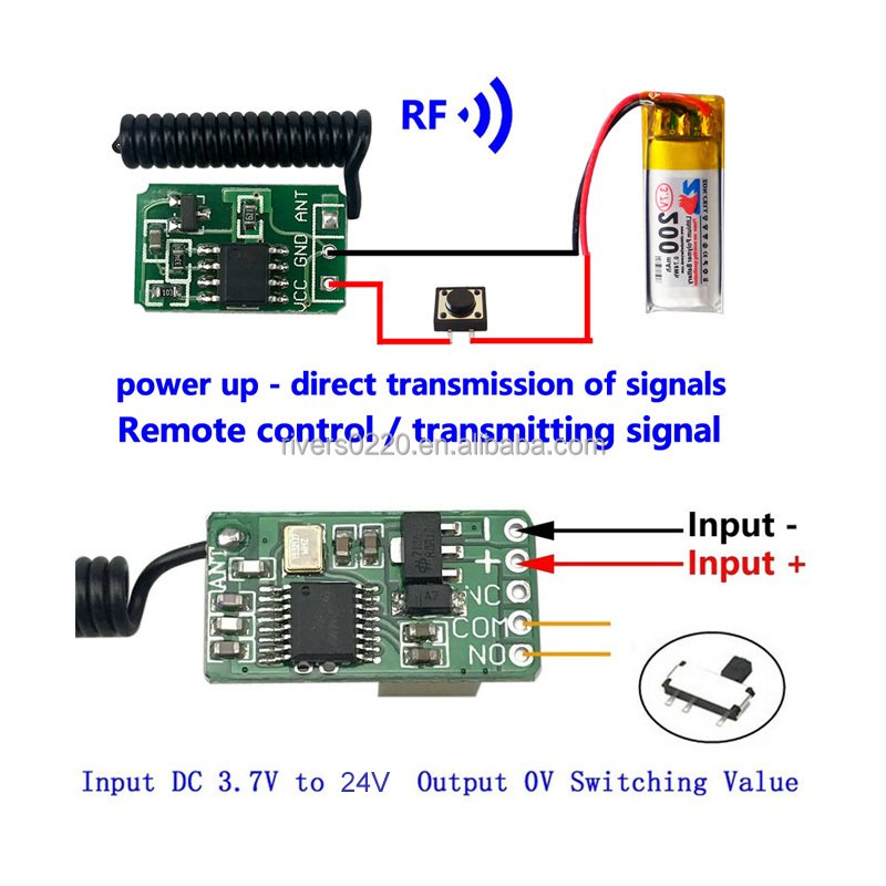 RF Wireless Remote Control Switch 433mhz Transmitter Receiver 3.7v 5v 6v 9v 12v Battery Power Mini Small Relay Controller Module