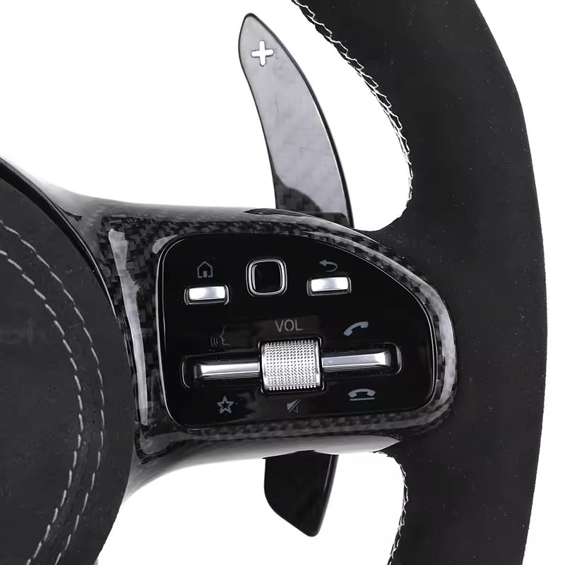 Gloss Black Top Strip Carbon Fiber Shift Paddle Alcantara Leather Steering Wheel for Mercedes Benz S C Class C63s C55 GLA45 AMG