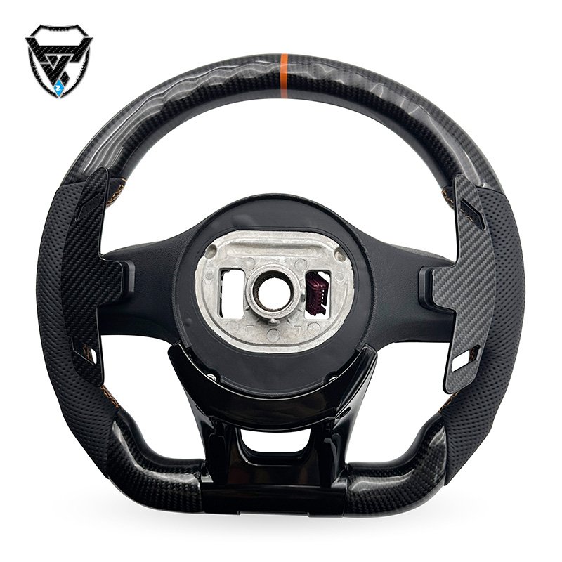 Carbon fiber black orange label genuine leather black semi perforated modified steering wheel for Mercedes Benz zc-809-YD-t82-f