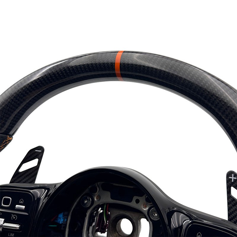 Carbon fiber black orange label genuine leather black semi perforated modified steering wheel for Mercedes Benz zc-809-YD-t82-f