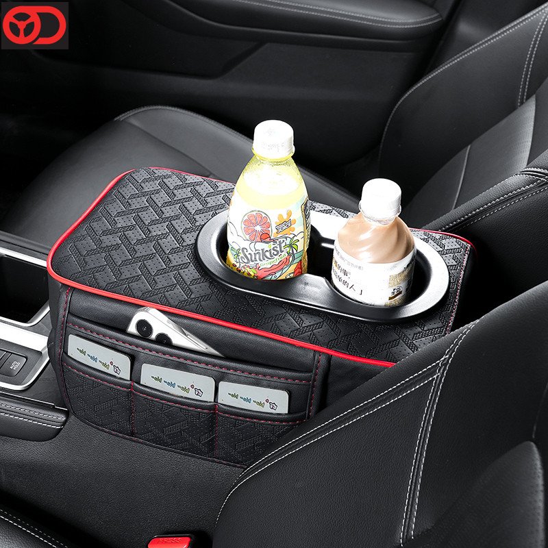 2024 New Design Universal Leather Car Armrest Cushion with Pocket Card Phone Organizer Cup Holder Car Interior Accessories