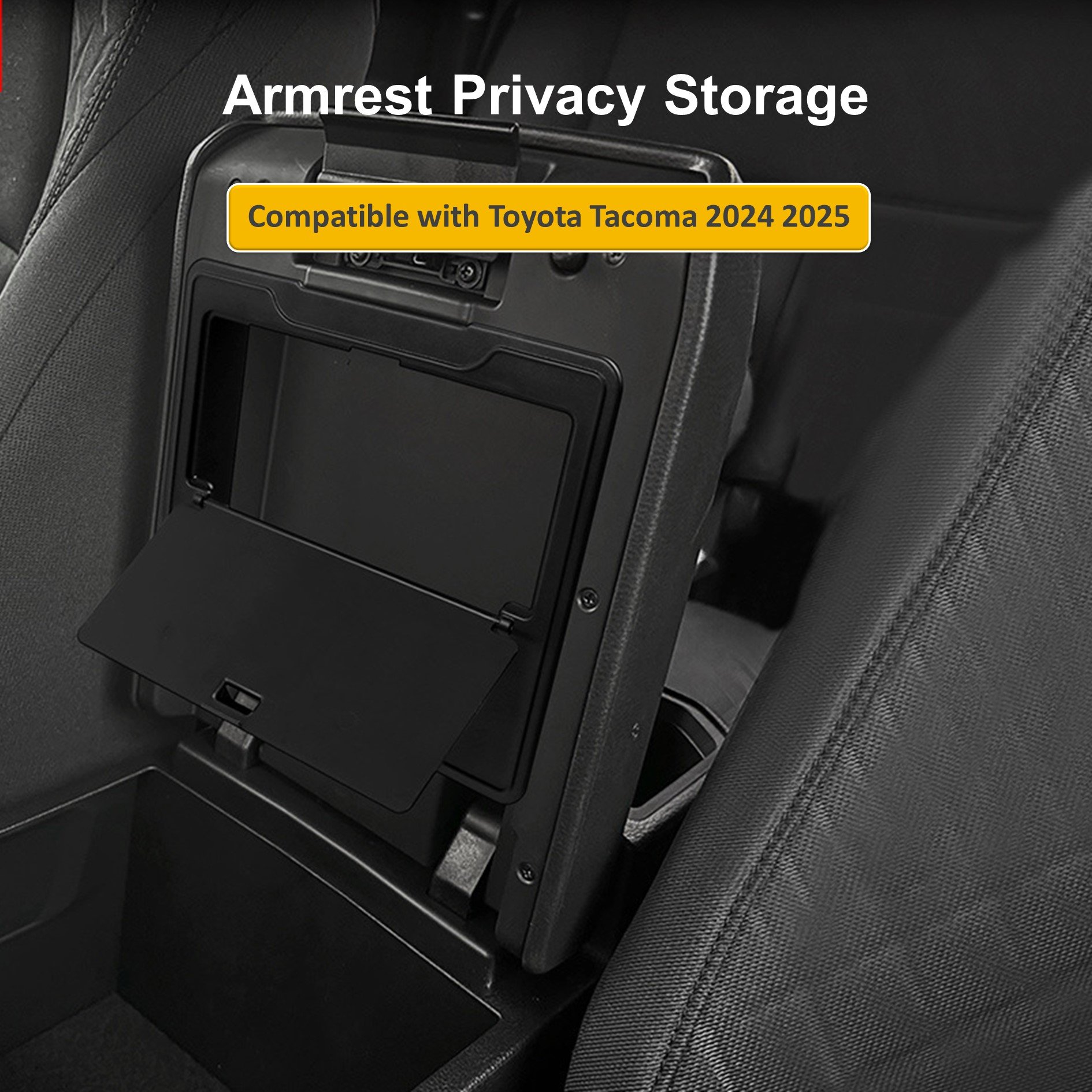 For Toyota Tacoma 2024 2025 Armrest Privacy Storage Box ABS Grain Car Center Console Organizer Armrest Hidden Storage Box