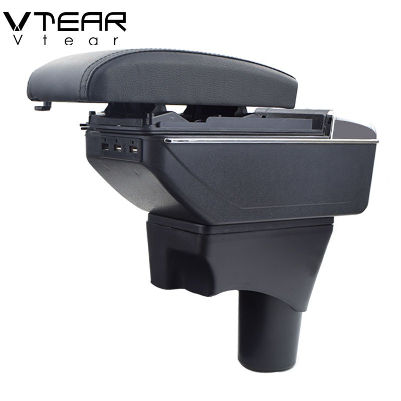 Vtear for Nissan Sunny Versa Armrest Leather USB Interface Storage Box Red Thread Car-styling Interior ABS Arm Rest Accessories