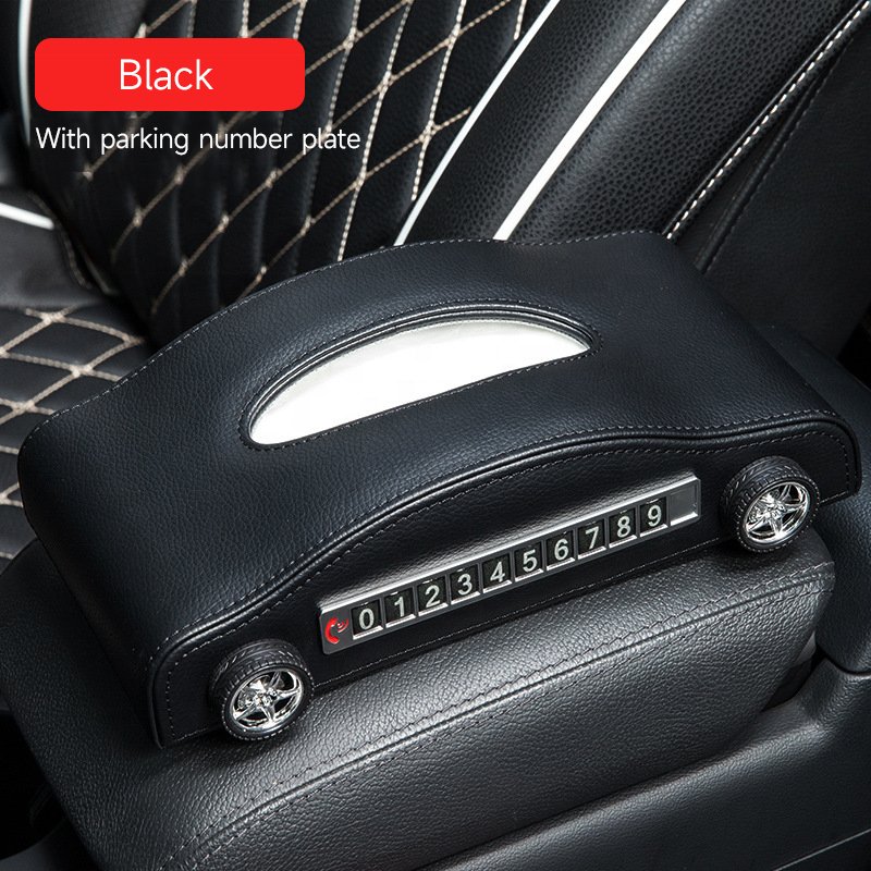 Multifunctional Creative Temporary Parking Sign Armrest Box Napkin Pu Leather Car Tissue Box