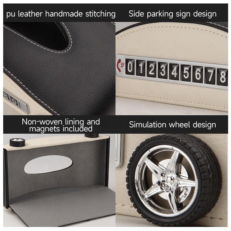 Multifunctional Creative Temporary Parking Sign Armrest Box Napkin Pu Leather Car Tissue Box