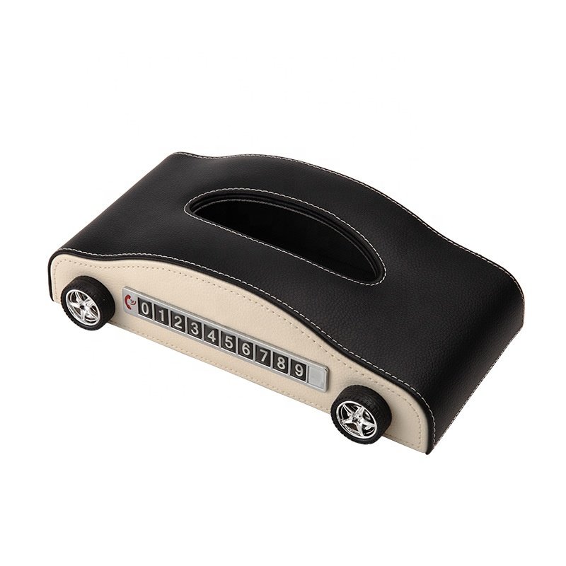 Multifunctional Creative Temporary Parking Sign Armrest Box Napkin Pu Leather Car Tissue Box