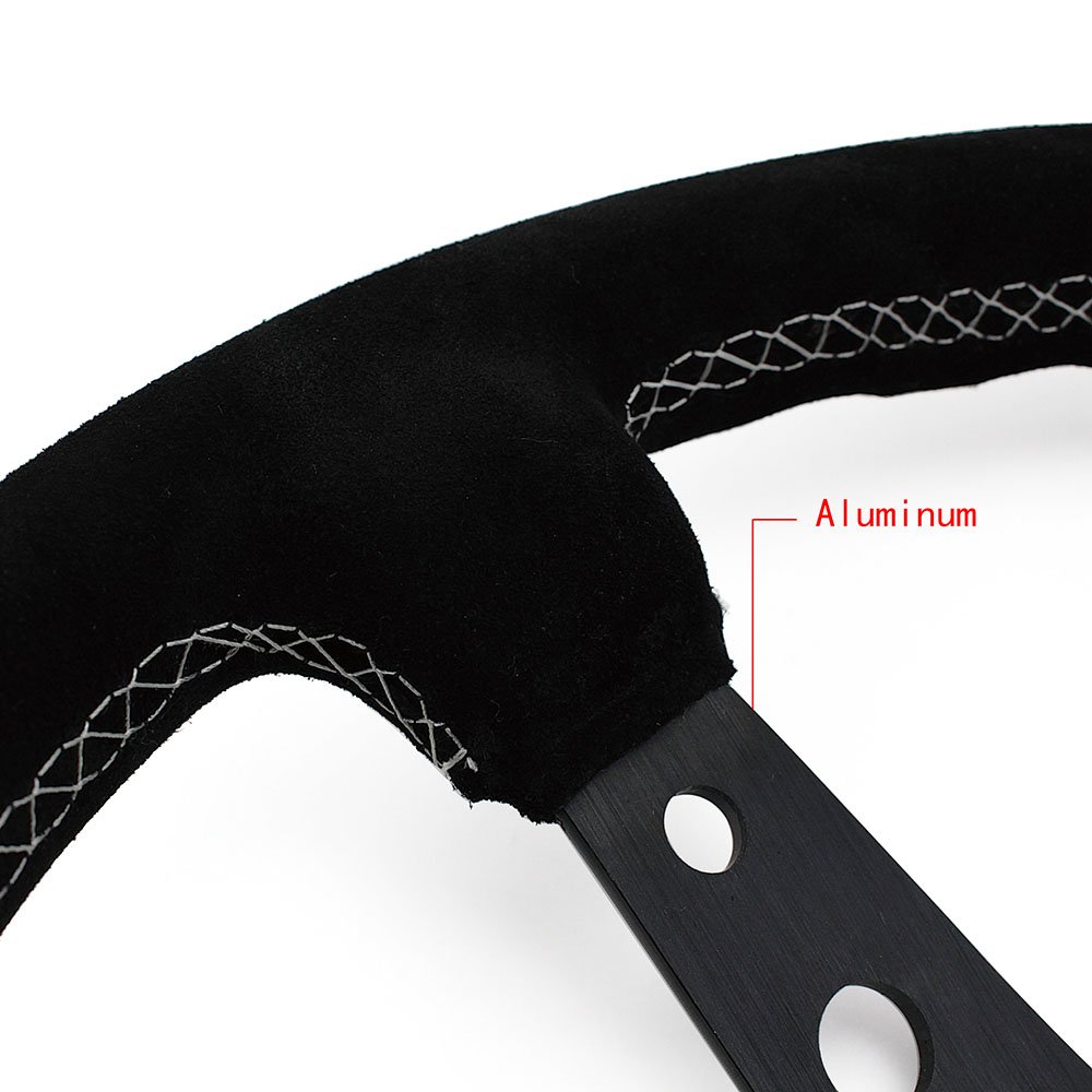 350mm white stitching car steering wheel 14 inch deep dish suede steering wheel with black spoke