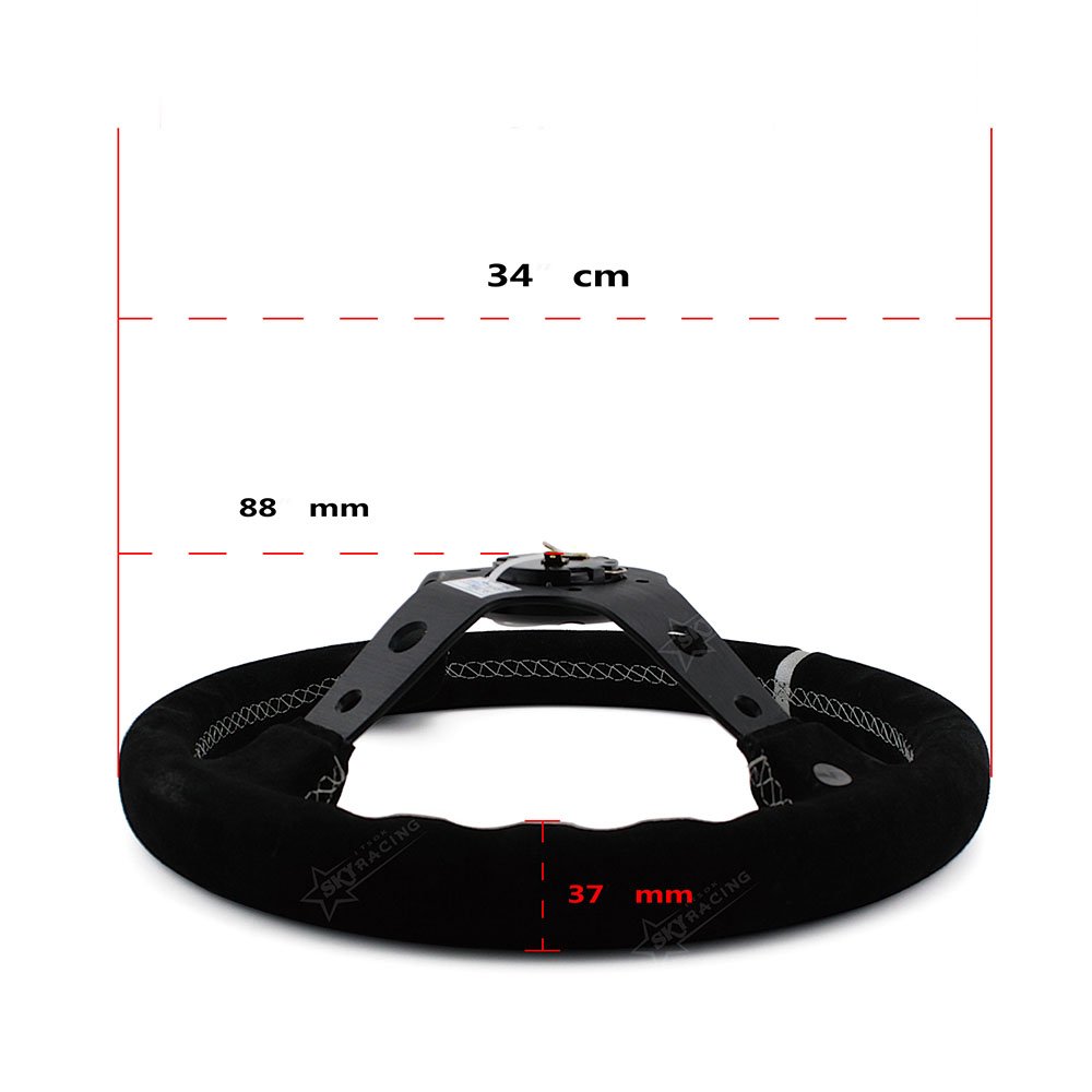 350mm white stitching car steering wheel 14 inch deep dish suede steering wheel with black spoke