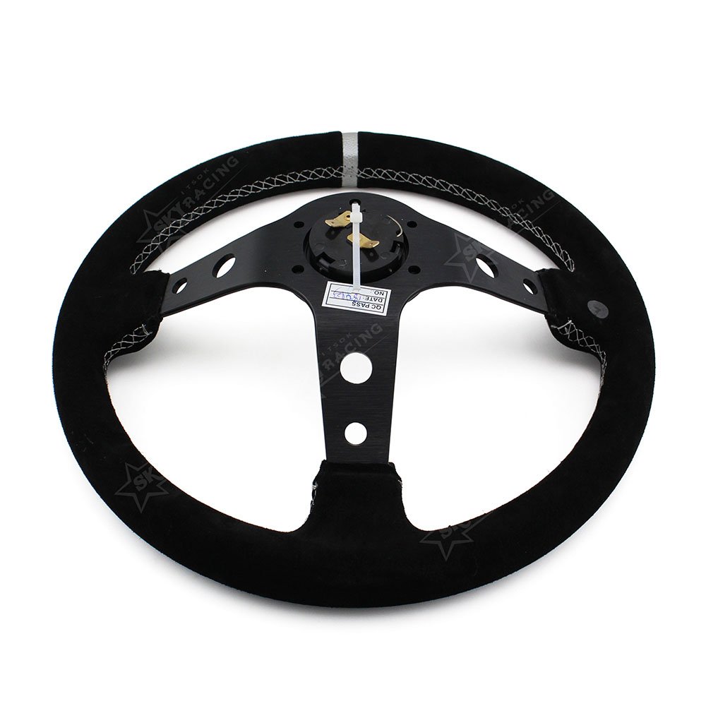 350mm white stitching car steering wheel 14 inch deep dish suede steering wheel with black spoke