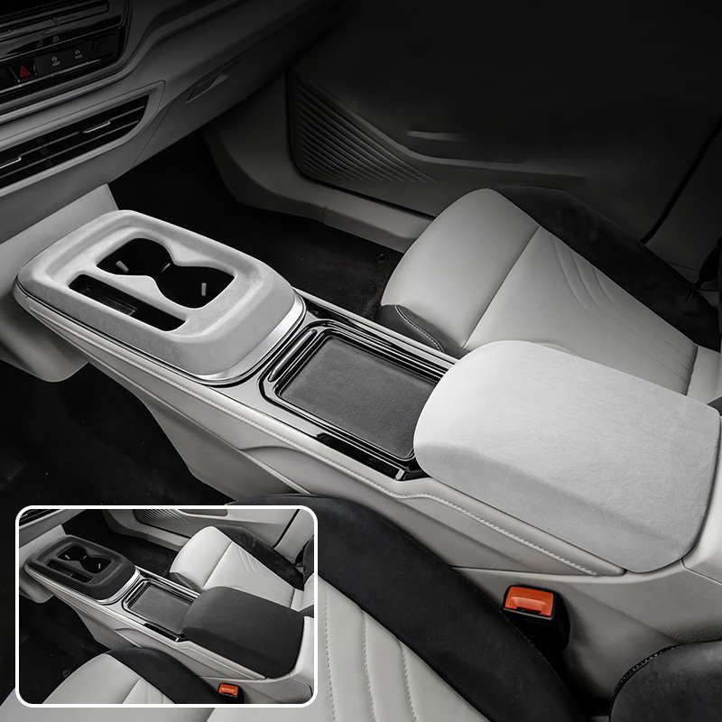 Ushilife Alcantara Car Armrest Storage Box Cover with Central Panel Cup Holder Cover Sets for Volkswagen ID4 Crozz Car Accessory