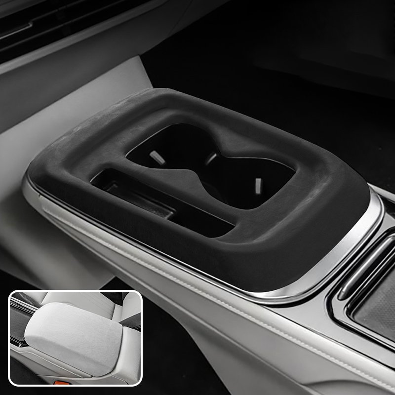 Ushilife Alcantara Car Armrest Storage Box Cover with Central Panel Cup Holder Cover Sets for Volkswagen ID4 Crozz Car Accessory