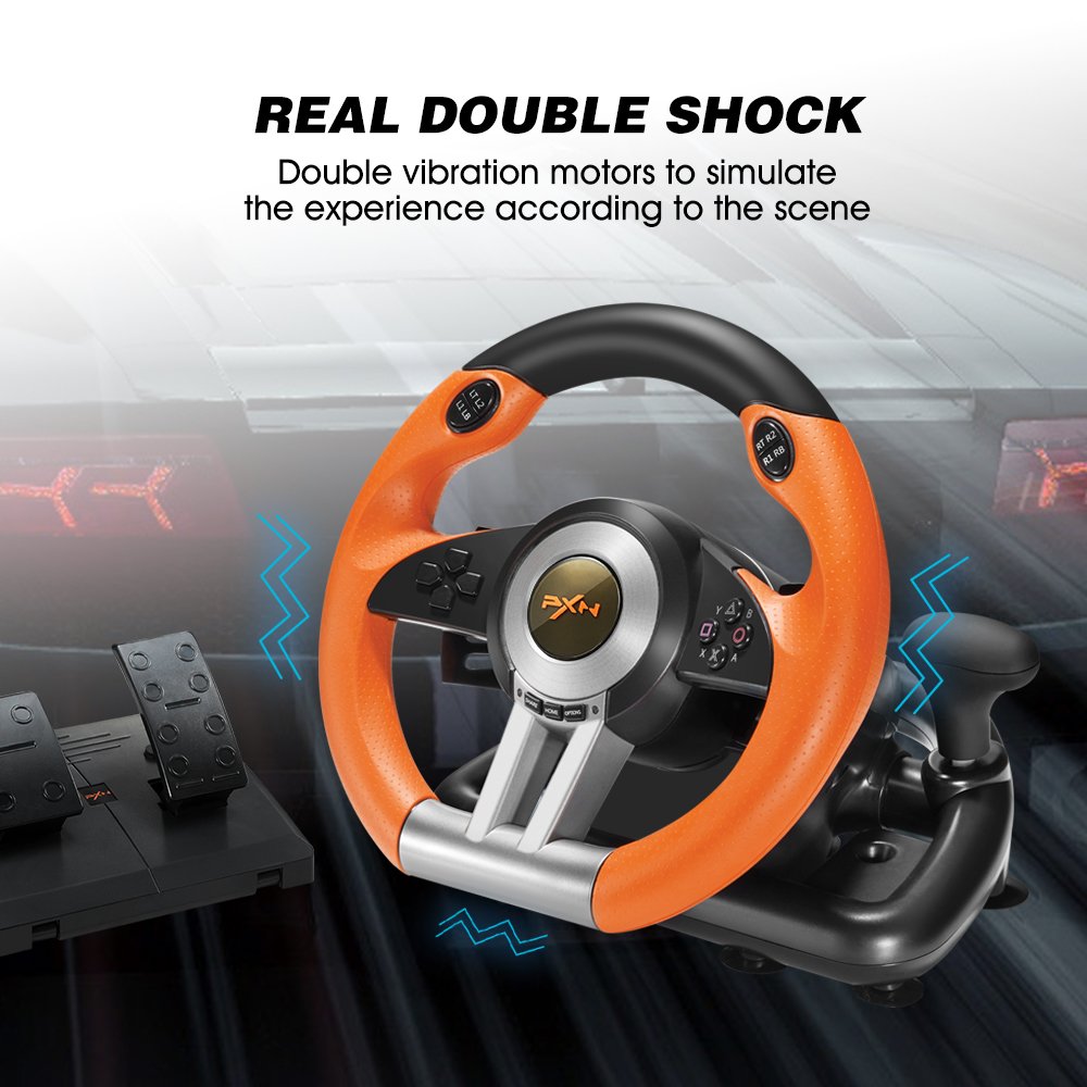 Custom 180 steering angle video game racing gaming steering wheel support for PS3 PS2 PC