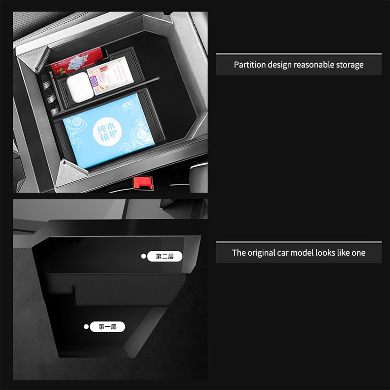 Durable and Simple Mid-Level Storage Armrest Box for Tesla Cybertruck Vehicle