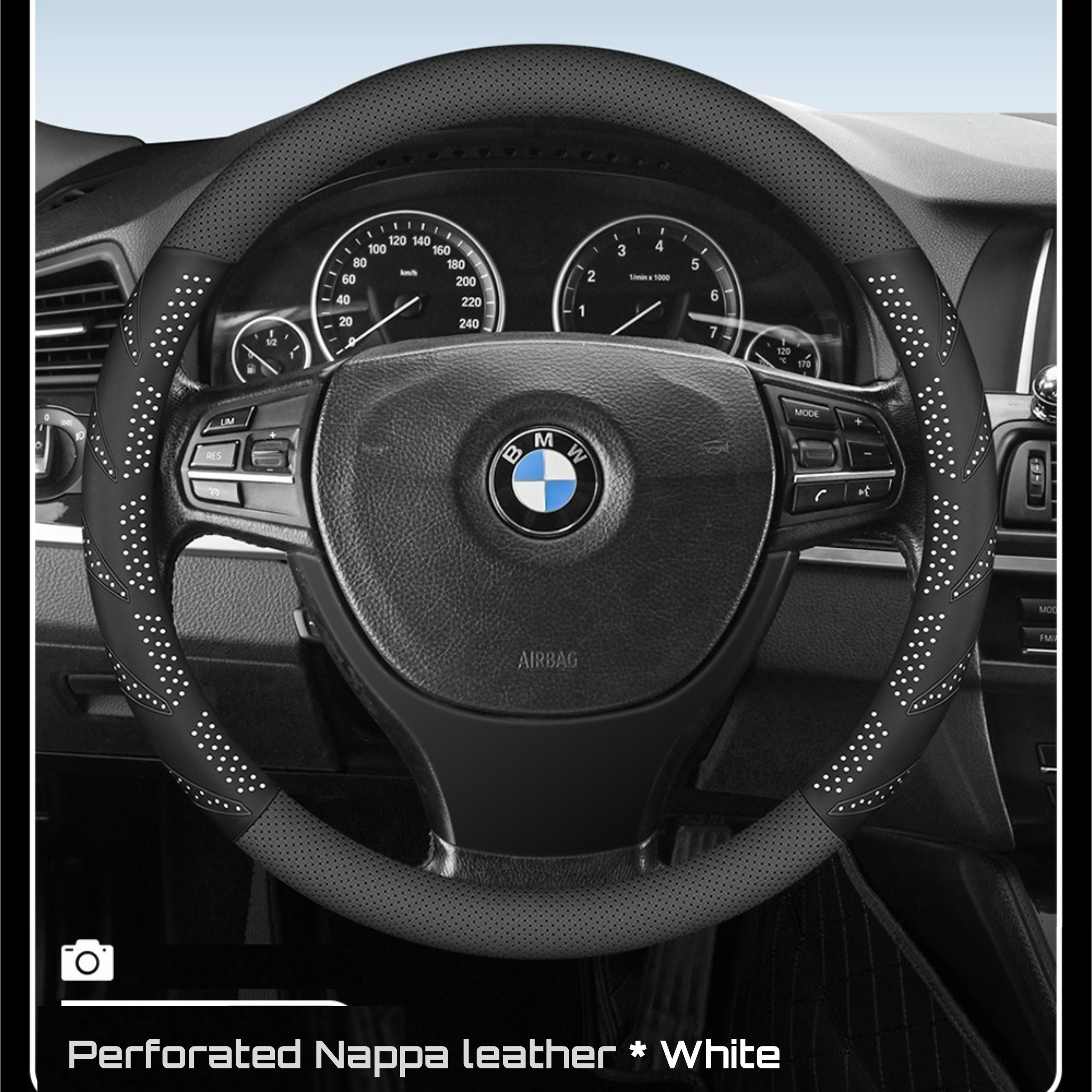 KK Perforated nappa Leather with 3D embossed color Steering Wheel Cover Anti-Slip Protector Breathable car steering