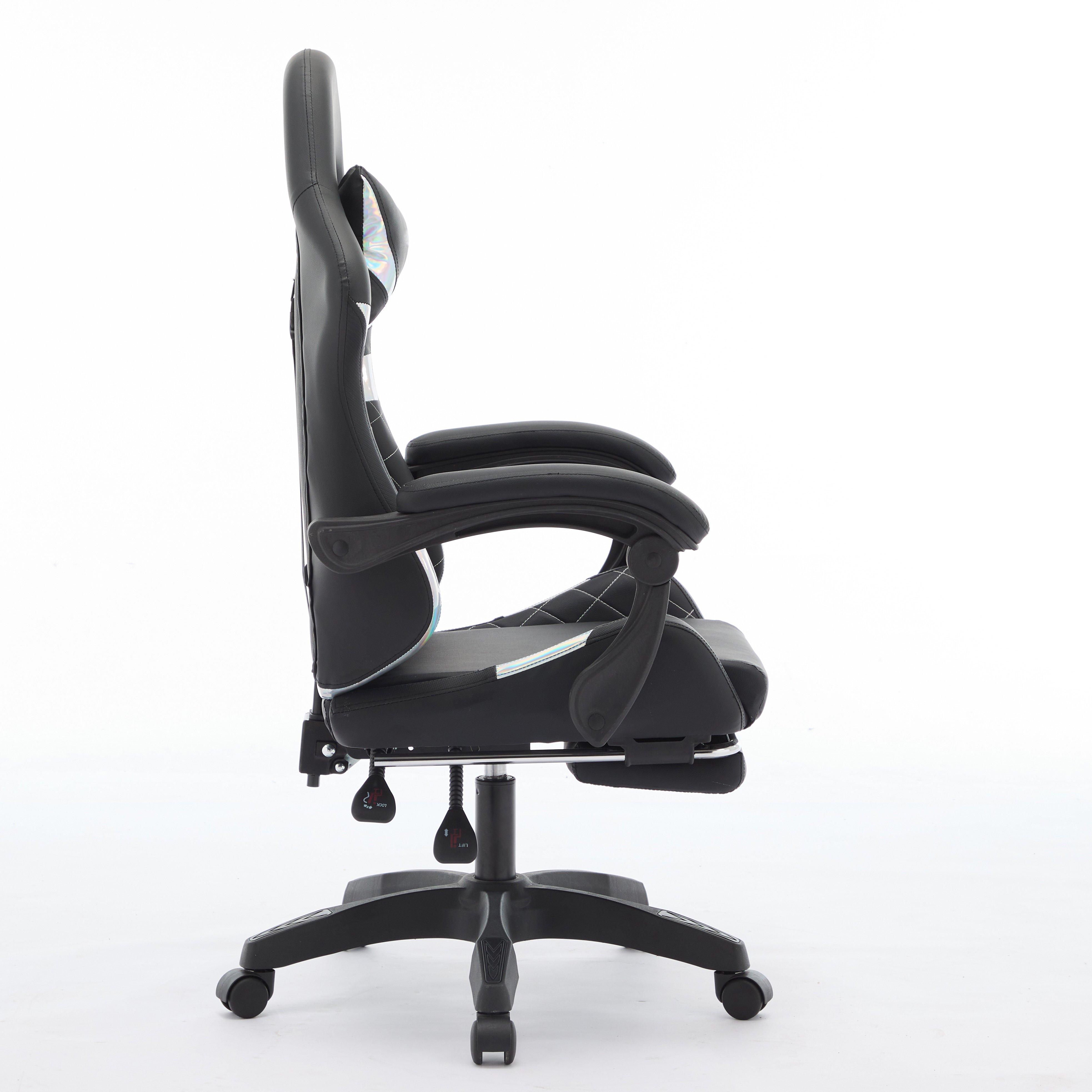 Racing Black Leather PVC Computer Chair Swivel Recliner Ergonomic Gaming Chair With Footrest