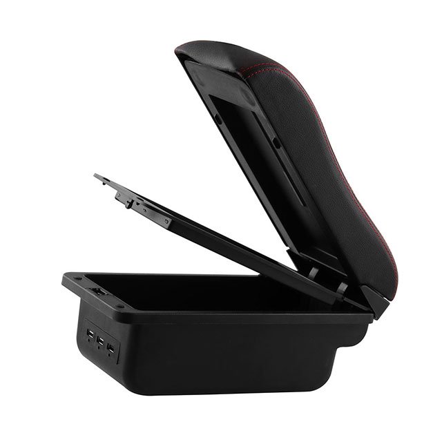 Black USB Leather Console Armrest Handrails Box Center for 07-2017 Suzuki Jimny