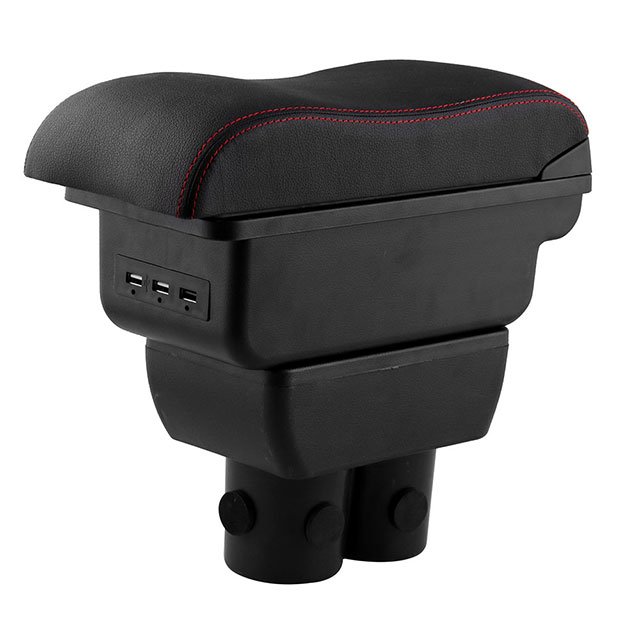 Black USB Leather Console Armrest Handrails Box Center for 07-2017 Suzuki Jimny