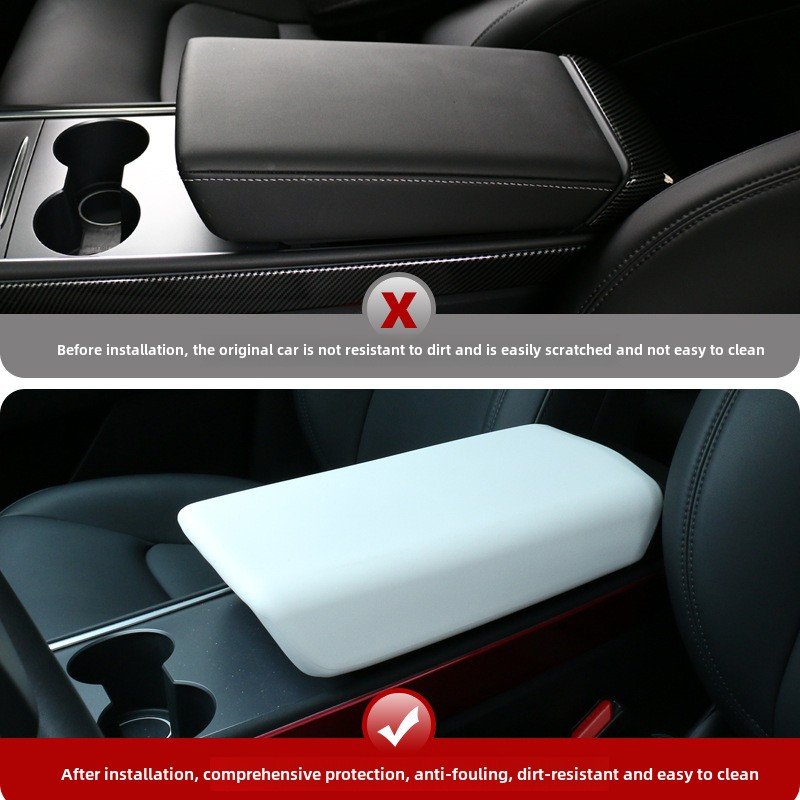 Suitable for Tesla Model 3/Y armrest box cover protective cover TPE automobile decoration stick Tesla modification accessories