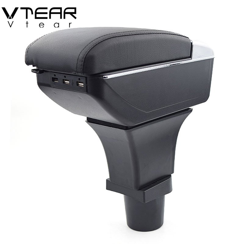Vtear for Fiat Palio Sporting Armrest USB Charger Double Layer Leather Storage Box ABS Arm Rest Interior Car-styling Accessories
