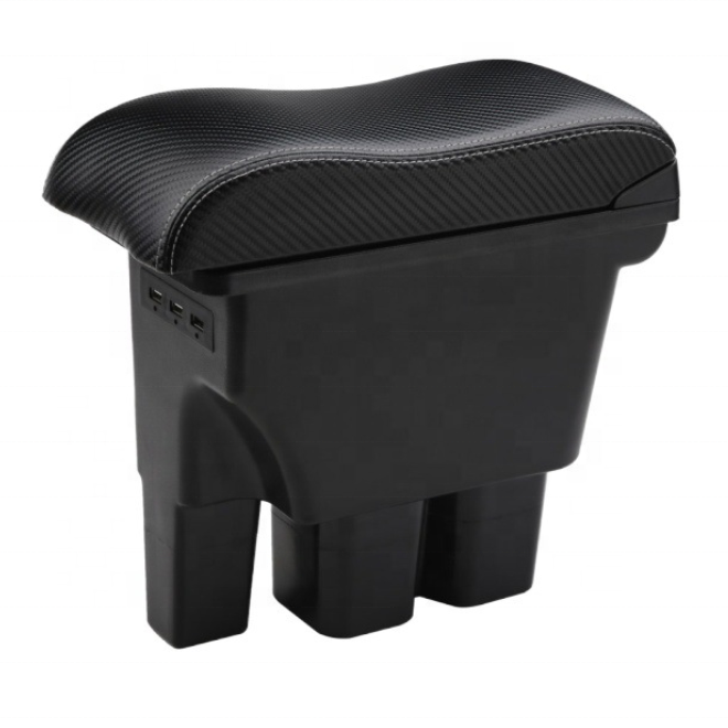 4x4 Japan Car Double Layers Slide USB Charger Design Black Pu Leather Car Armrest Console Box for Suzuki Jimny 2018-2023
