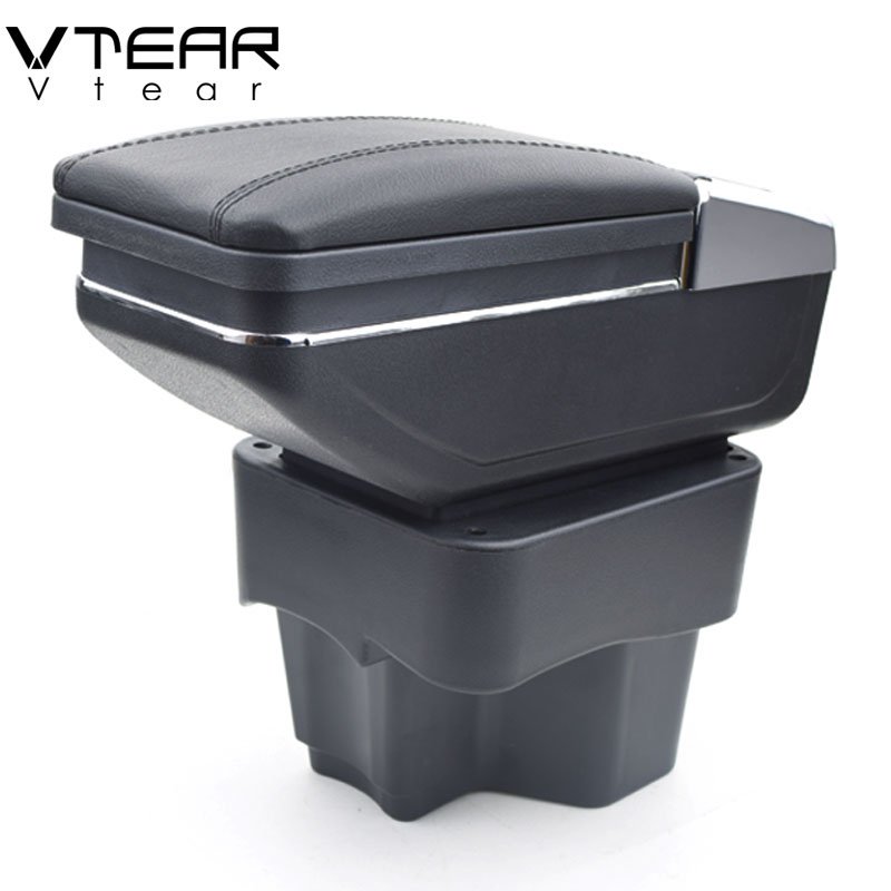 Vtear for KIA K2 RIO 3 Armrest Leather Central Store Storage Box Red Thread Car-styling Interior ABS Arm Rest Accessories 11-16