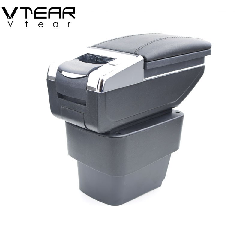 Vtear for KIA K2 RIO 3 Armrest Leather Central Store Storage Box Red Thread Car-styling Interior ABS Arm Rest Accessories 11-16