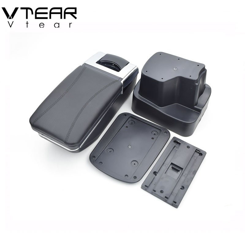 Vtear for KIA K2 RIO 3 Armrest Leather Central Store Storage Box Red Thread Car-styling Interior ABS Arm Rest Accessories 11-16