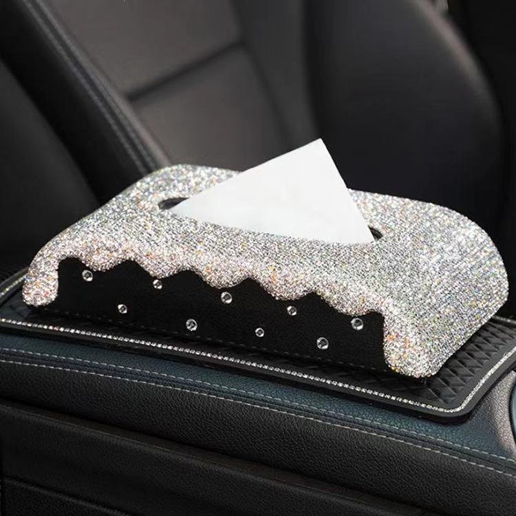 Senbolia Hot Sale White Rhinestone Automobile Tissue Box Full Star Armrest Car for Vehicles