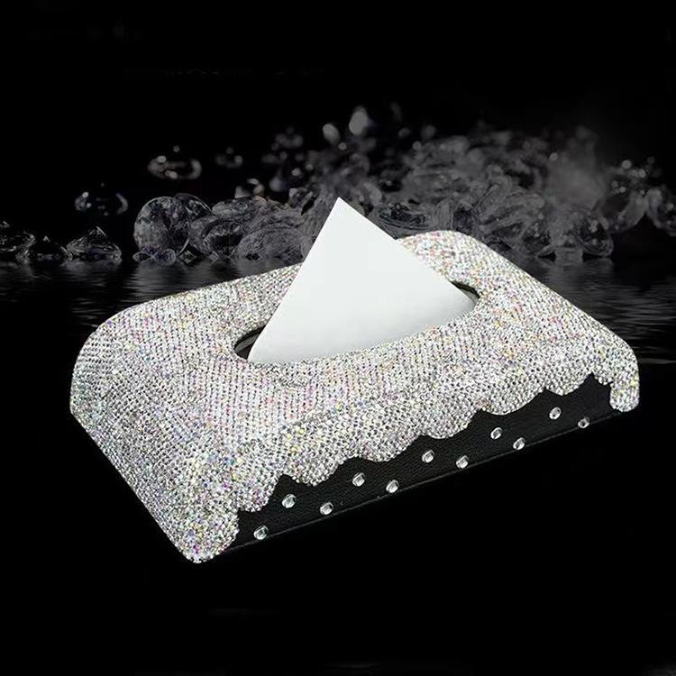 Senbolia Hot Sale White Rhinestone Automobile Tissue Box Full Star Armrest Car for Vehicles
