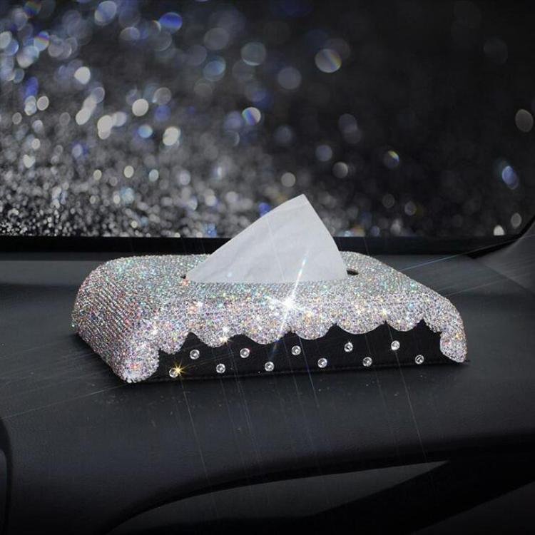 Senbolia Hot Sale White Rhinestone Automobile Tissue Box Full Star Armrest Car for Vehicles