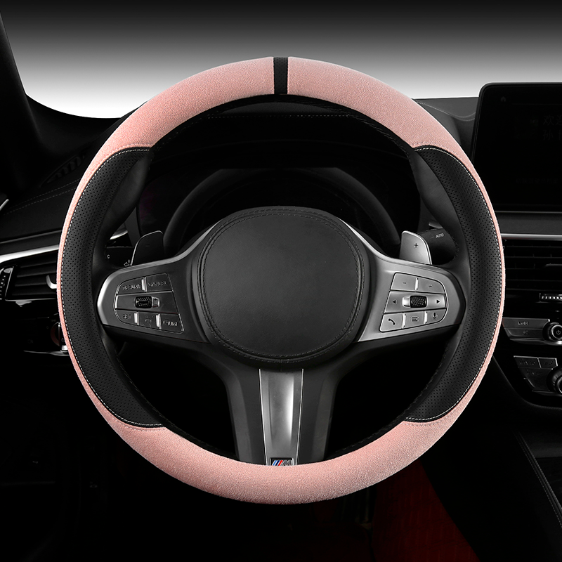 KK Suede Car Steering Wheel Cover Soft Napa Leather Sport Non-Slip Automotive Interior Accessories 15 inch Universal