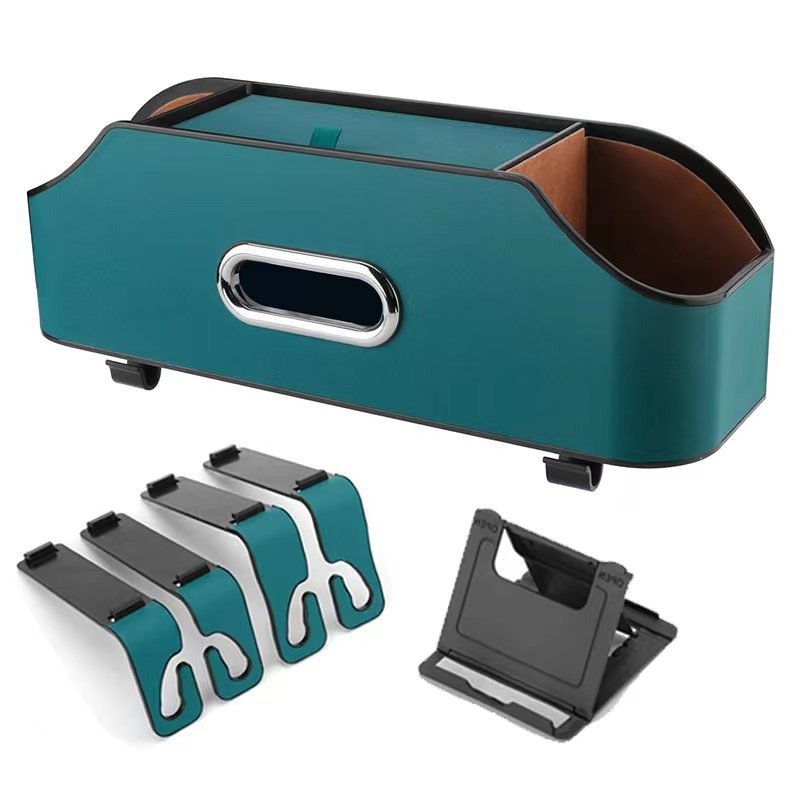 Multi-Functional Car Back Seat Organizer with 2 Drink Cup Holders Tissue Box and Storage Box Hook Made of Leather ABS Material