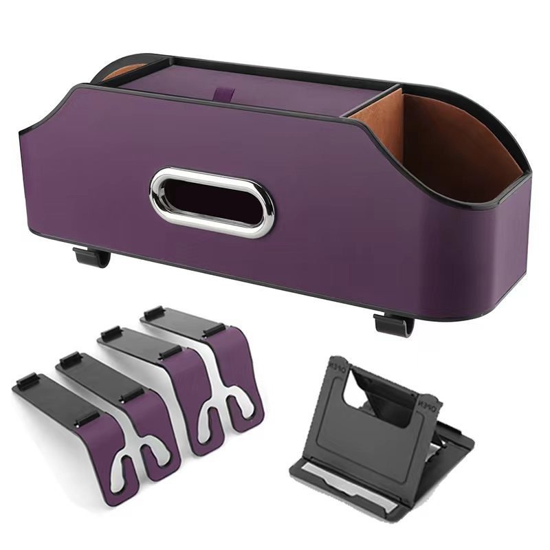Multi-Functional Car Back Seat Organizer with 2 Drink Cup Holders Tissue Box and Storage Box Hook Made of Leather ABS Material