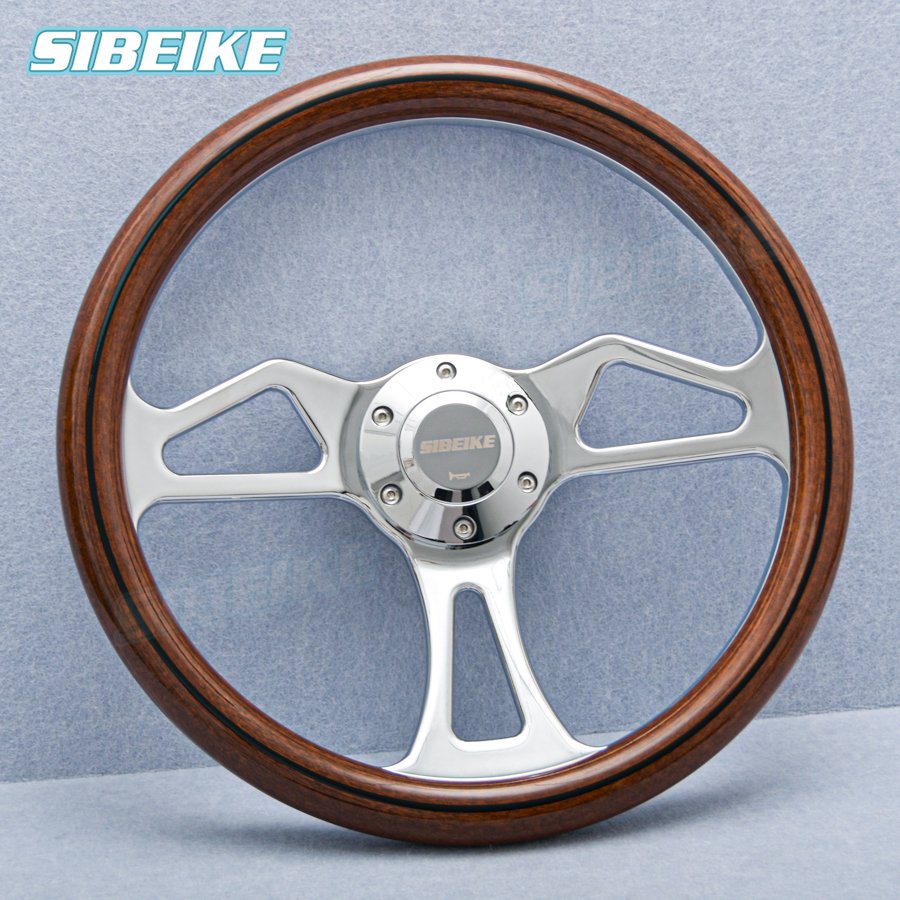 Hot Sale JDM Classic Wood Film Steering Wheel Chrome Spoke Universal Vintage Retro ABS Wood Sports Steering Wheel