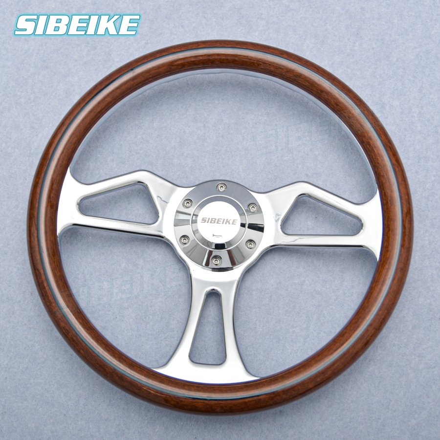 Hot Sale JDM Classic Wood Film Steering Wheel Chrome Spoke Universal Vintage Retro ABS Wood Sports Steering Wheel