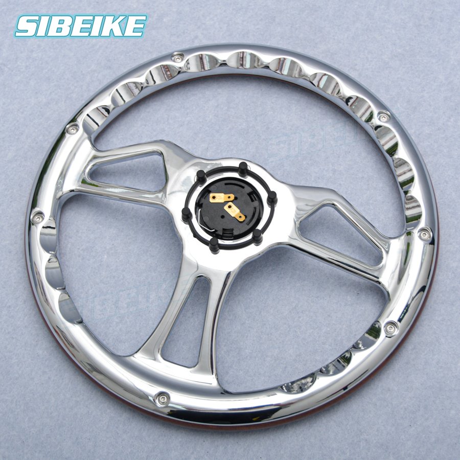 Hot Sale JDM Classic Wood Film Steering Wheel Chrome Spoke Universal Vintage Retro ABS Wood Sports Steering Wheel