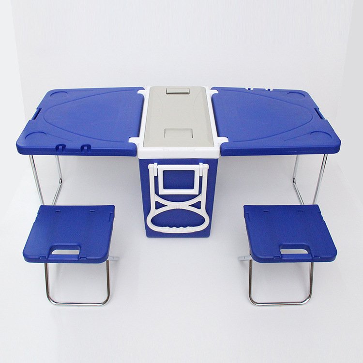 28L Multi-functional Ice Insulated Cooler Box with Handle and Wheels and Table and Chairs Multifunctional Cooler