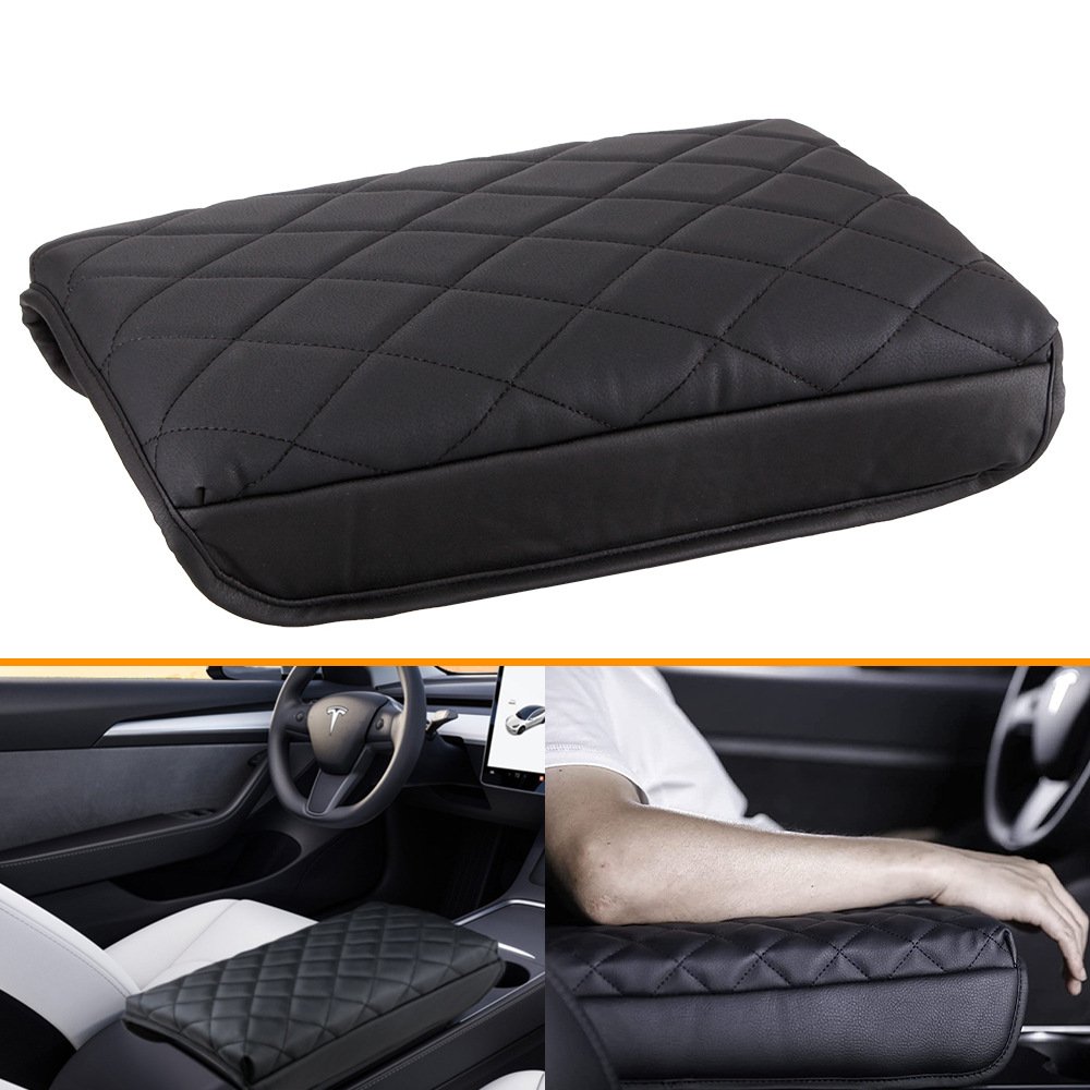 Car Center Console Cover Armrest Cushion Black Auto Arm Rest Pad Leather Middle Consoles Protector Hand Rest for Tesla Model 3/Y