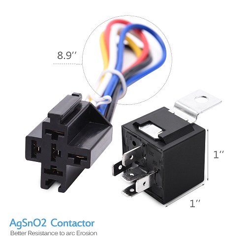5-Pin 12V 30A/40A Auto Car Relay with 15cm Tail Wires Automotive SPDT Socket for Car & Vehicle Relays
