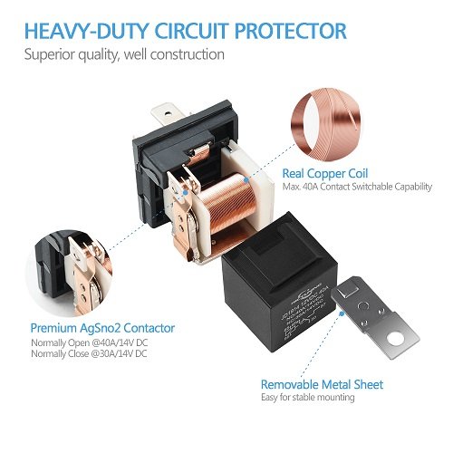 5-Pin 12V 30A/40A Auto Car Relay with 15cm Tail Wires Automotive SPDT Socket for Car & Vehicle Relays