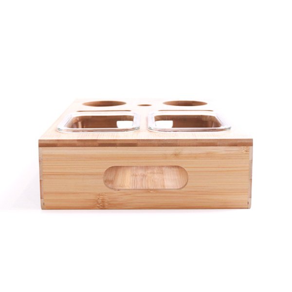2024 Custom Bamboo Snack Bar Armrest Sofa Bed Caddy Tray Multipurpose Wine Drink Cup Holder Food Storage Box Couch Bar Snackbox