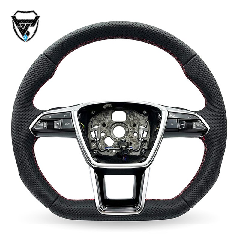 Half perforated leather handle with customizable color for Audi A3 A4 A5 A6 2004-2013 ZC-A7-P6 steering wheel modification