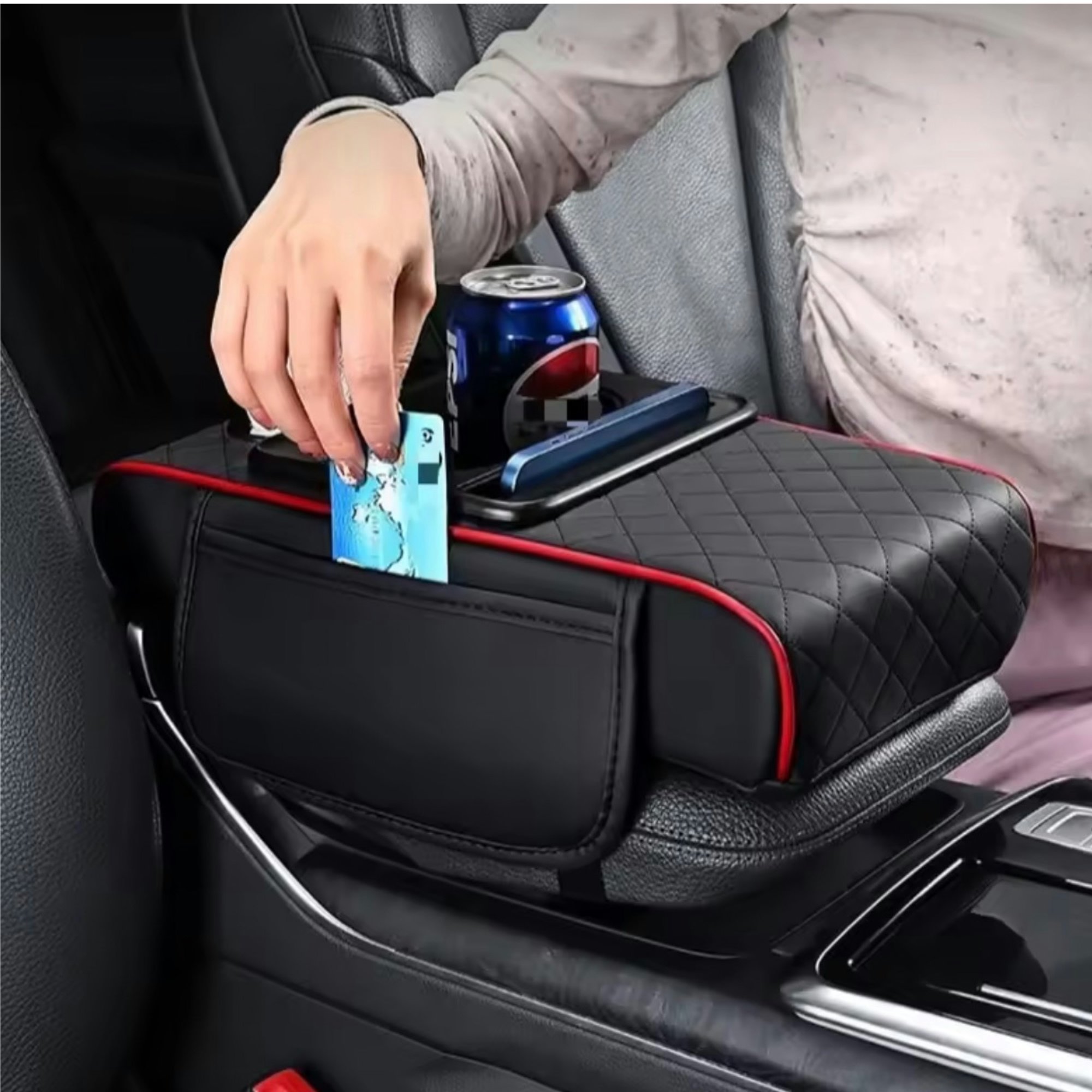 Car Armrest Box 7.5cm Thicken Height Pad Arm Rest Cushion Cover with Pocket Tissue Cup Holder Memory Cotton Elbow Support Height