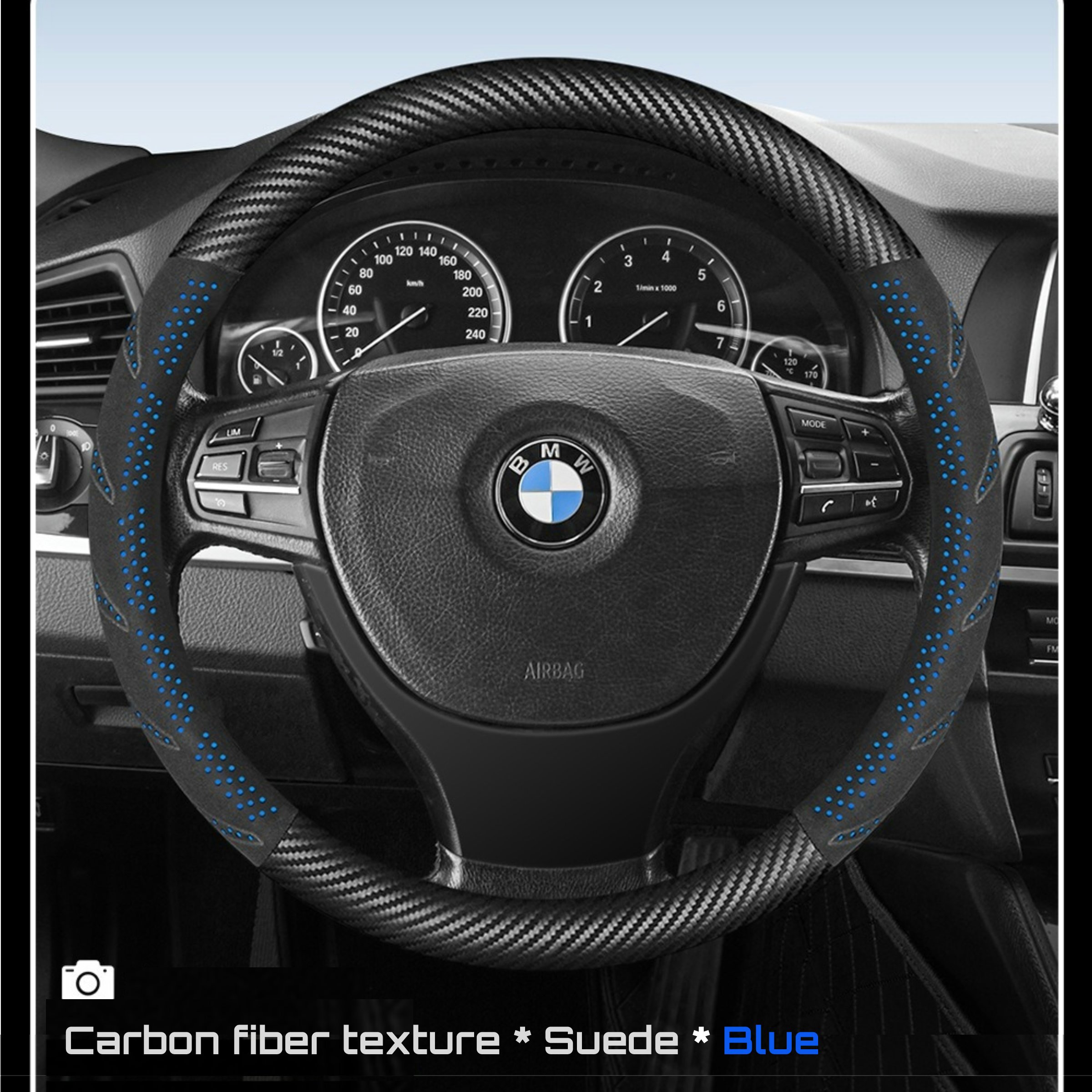 KK Carbon Fiber Pattern with suede leather car Steering Wheel Cover Anti-Slip