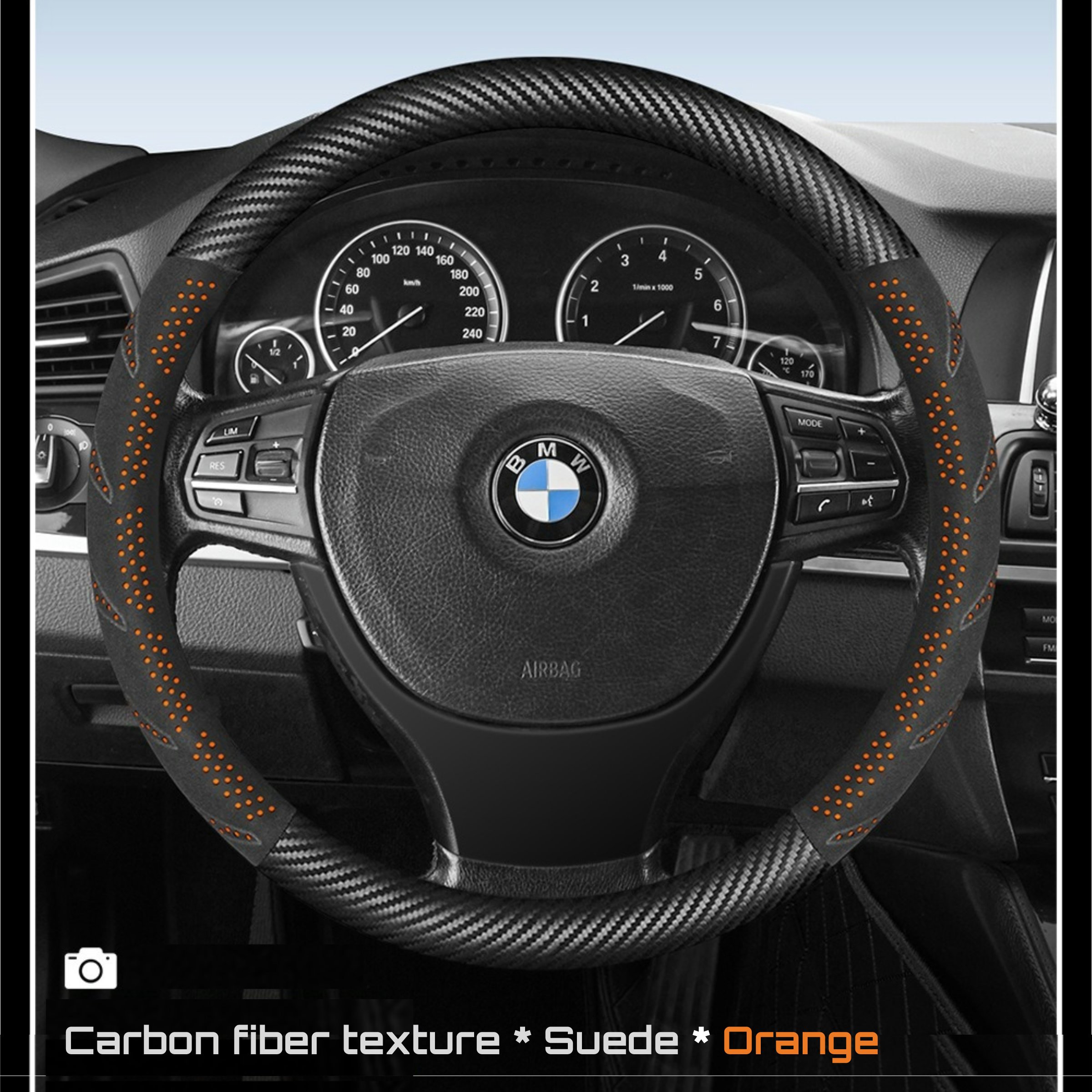 KK Carbon Fiber Pattern with suede leather car Steering Wheel Cover Anti-Slip