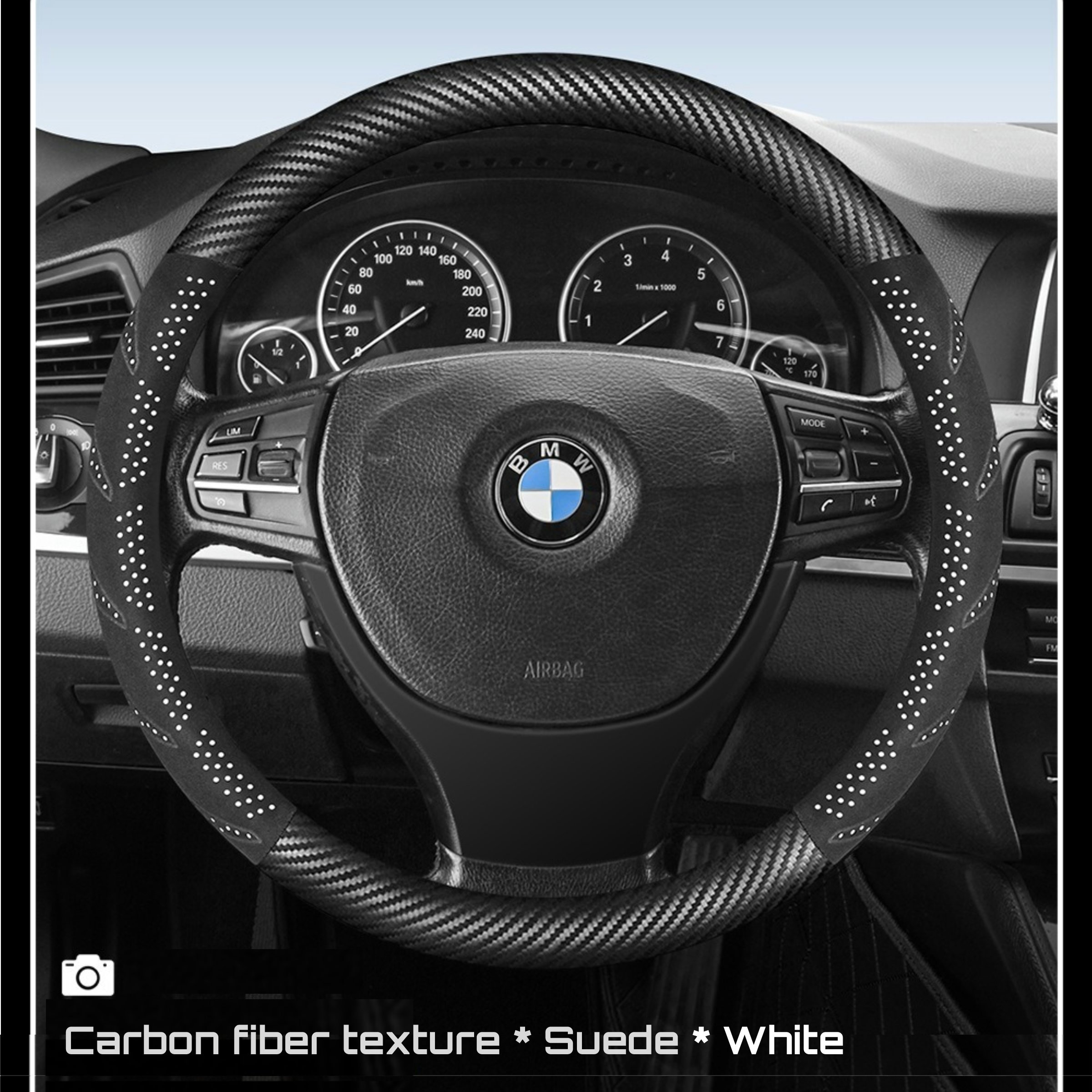 KK Carbon Fiber Pattern with suede leather car Steering Wheel Cover Anti-Slip