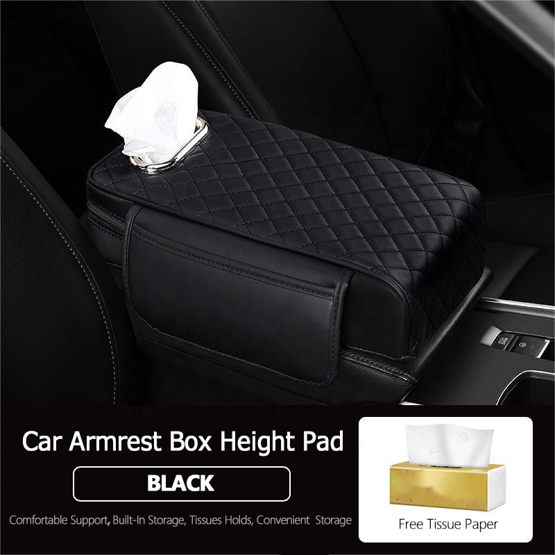 Luxury Elegant Leather Car Interior Accessories Armrest Storage Box Cover High Tissue Storage Capacity for Center Console Mat
