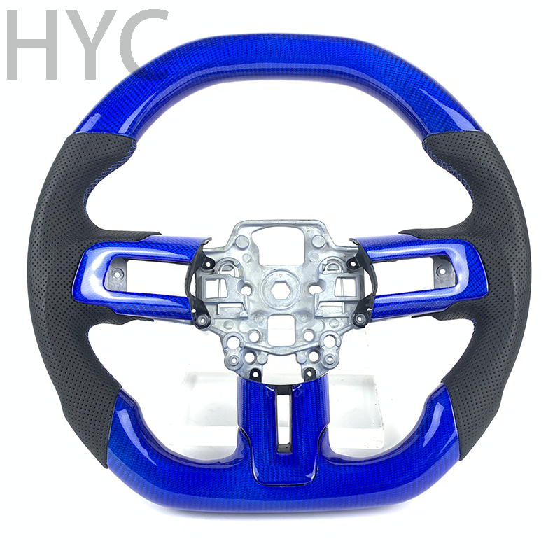 Carbon car accessories for Ford Mustang 2015 2016 2017 2018 2019 2020 2021 2022 heated blue carbon fiber steering wheel