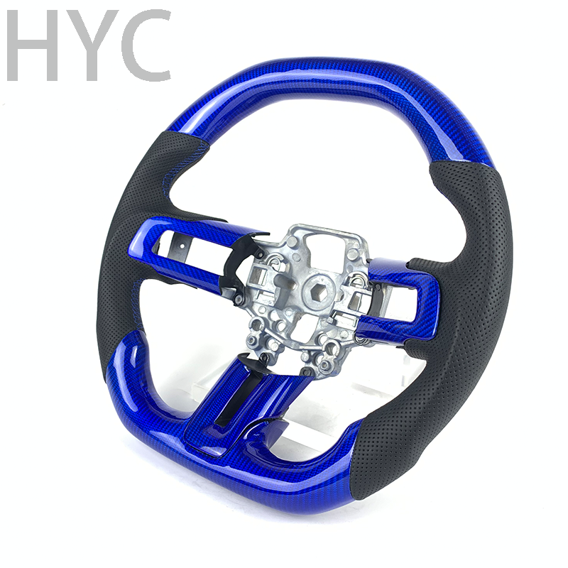 Carbon car accessories for Ford Mustang 2015 2016 2017 2018 2019 2020 2021 2022 heated blue carbon fiber steering wheel